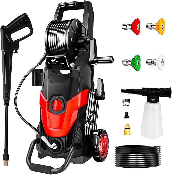 High Pressure Power Washer with 4 Quick Connect Nozzles （Portable Cleaning Machine）（Foam Cannon - Filter - Inlet Hose）（Cars/Fences/Driveways/Home/Patios）