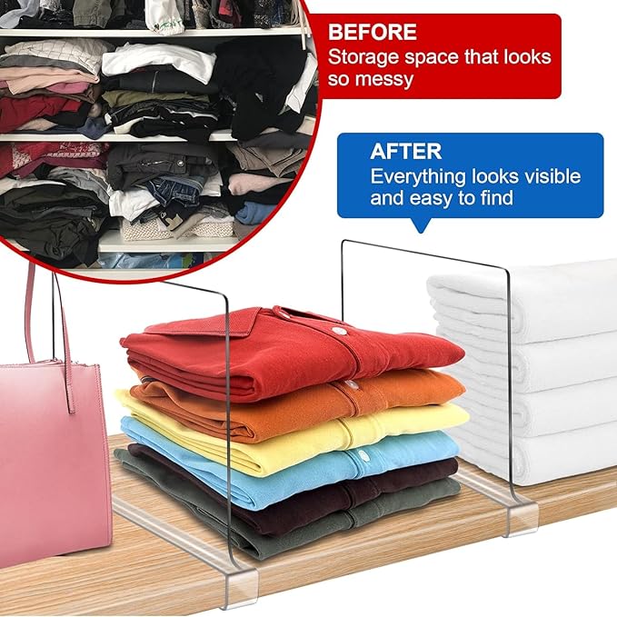 11 Inches Tall [Extra Tall Version] Shelf Dividers for Closet Organization and Storage, 10 Pack Purse Organizer for Closet Acrylic Bookshelf for Organization, Perfect for Sweater Shirts Handbags