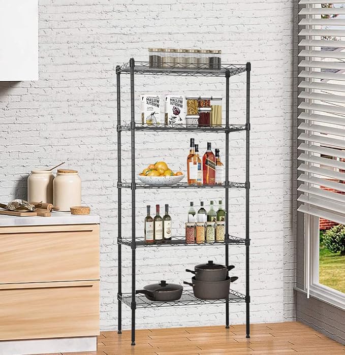 Wire Shelves 5-Tier Metal Storage Shelves 11.6" D x 21.5" W x 47.6" H Adjustable Wire Rack Shelf NSF Shelving Unit for Kitchen Storage Pantry Laundry, 750LB Capacity, Black