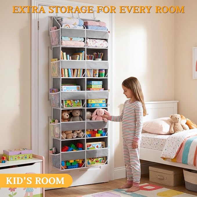 Ofiray-home 5-Tier Over Door Organizer, 10-Compartment Wide Storage Rack | 20" wide, 80 lbs for heavy family use, 10 side pockets, fits doors for closet, nursery, entryway, dorm, RV, laundry room