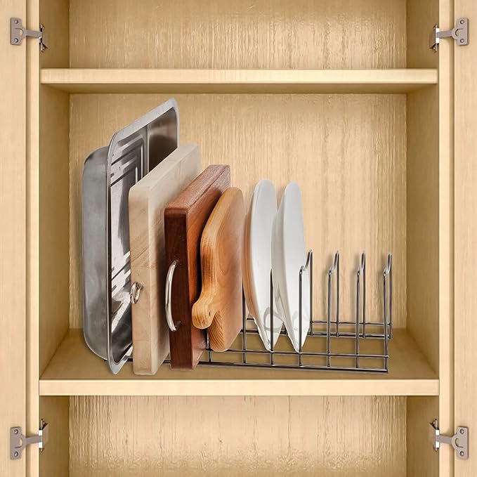 Pot Lid Holder Organizer, Kitchen Countertop Storage Rack Cutting Boards, Bakeware, Pots & Pans, Serving Trays, Reusable Containers in Cabinet Pantry , Stainless Steel
