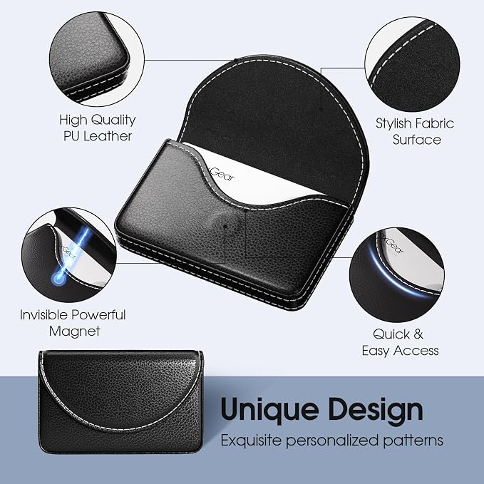 MaxGear Business Card Holder Case, PU Leather Business Card Case, Black | Pocket Name Card Holder Wallet for Purse, Portable Business Card Carrier with Magnetic Closure, Slim Stylish Men Women Gift