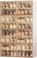 ANTBOX Portable Shoe Rack Organizer for Closet Entryway, Stackable Sneaker Storage Shoe Cabinet with Magnetic Clear Door, Large Plastic Storage containers Bins with Lids 8 Tiers 32 Pairs