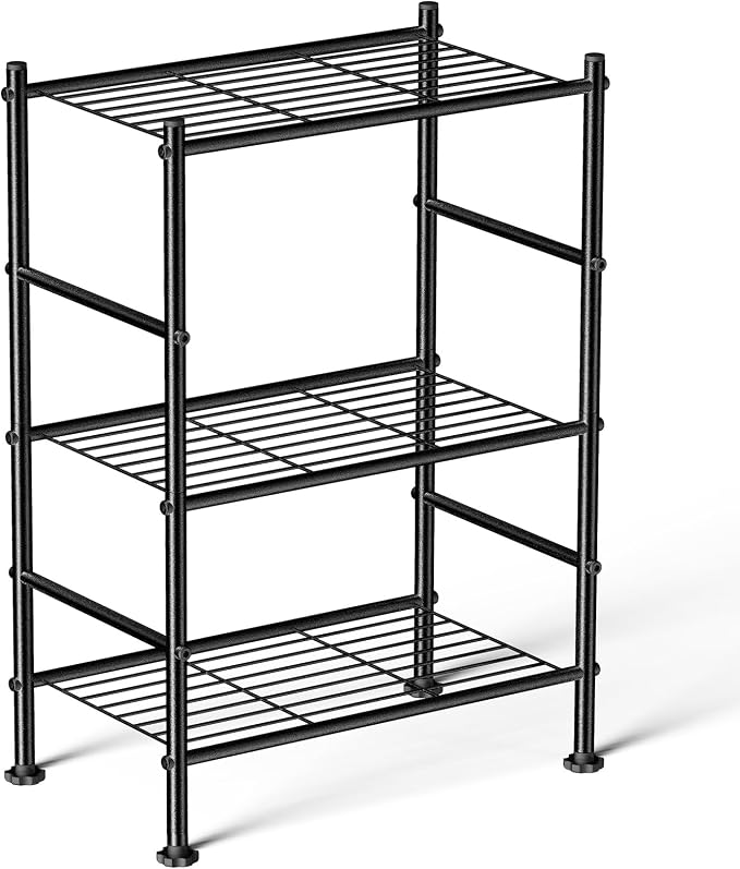 Abiglifty Storage Shelves, 3-Tier Metal Shelving, Wire Shelving with Adjustable Leveling Feet, Shelf Organizer for Bathroom, Closet, Garage