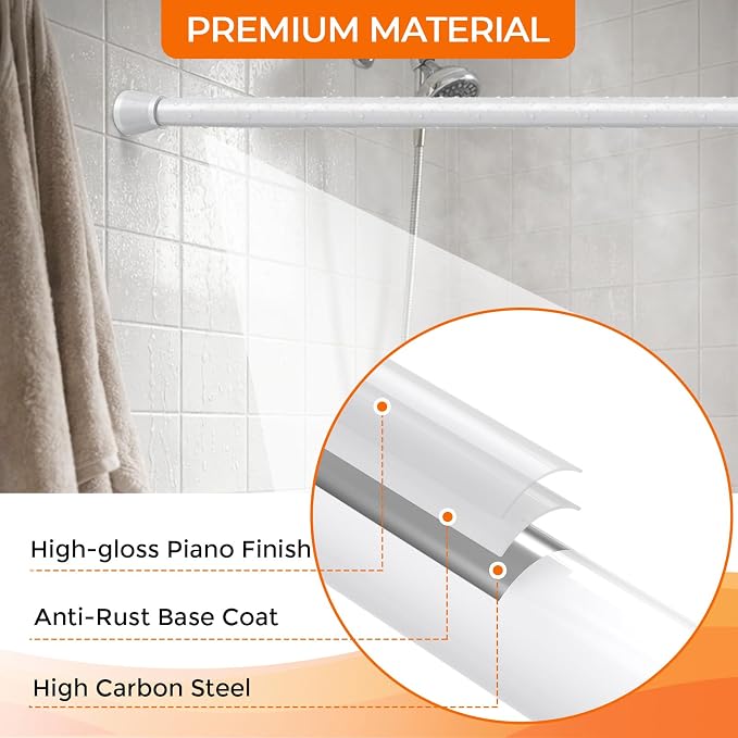 2Pack Spring Tension Curtain Rod 30-64 Inch 7/8" Diameter, Adjustable No Drilling White Curtain Rods for Window, Doorway, Bathroom, Closet, Kitchen, Shower Stall