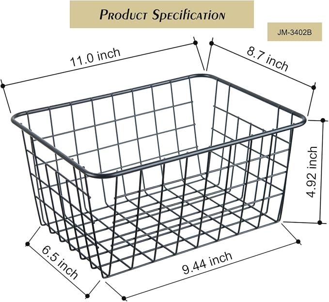 JUNCHU CHERRY Wire Kitchen Storage Basket 5 Packs,Perfect Pantry Organization Accessories Basket,Laundry,Countertop Organization,Suitable for Kitchen,Bathroom,Bedroom,Tabletop,Stackable,Black