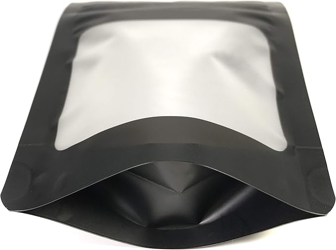 100 Pk Resealable Mylar Bags 4 Mil Stand Up Smell Proof Leak Proof Foil Pouch. Ultra Clear Window - Not Frosted or Foggy. Travel, Storage & Display. Food Grade ROYPACK (5" x 8" x 2.5")