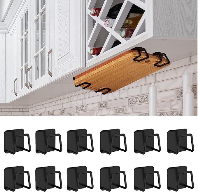 Aogigigio Under Cabinet Cutting Board Holder - 12 Pcs Pot Lid Organizer for Cabinet Rack Storage Stainless Steel Shelf Counter Chopping Board Holder (Black)