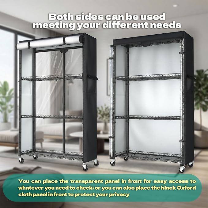 4-Tier Wire Shelving with Cover and Wheels, 36"x14"x63" Storage Rack | Heavy duty Wire Shelves with 600D Oxford fabric cover, Rolling Metal Storage Shelf for dorm, pantry, kitchen or closet