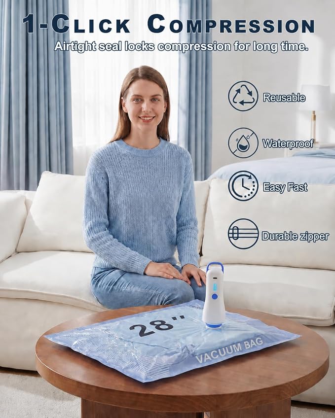 Vacuum Bags for Travel with Electric Pump,16 Pack Space Saver Clothes | 3 Sizes Portable Compression Seal for Travel, Moving & Seasonal Storage, Carry-On Bags for Luggage, Reusable, Leak-Proof