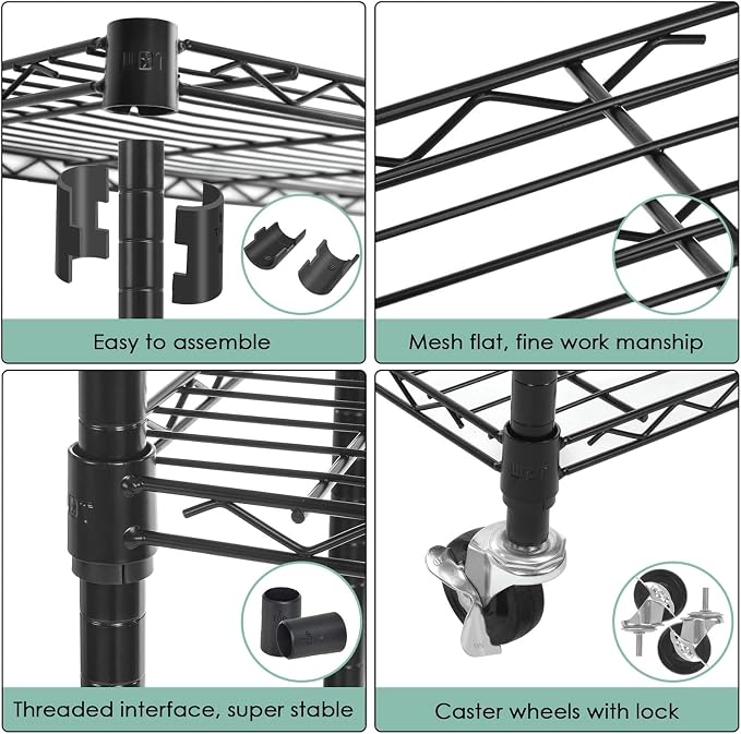 WDT 3-Tier Storage Shelves, Heavy Duty Metal Shelves Wire Rack Shelving Unit, Adjustable Shelf with Wheels for Home Office Garage Kitchen Bathroom,23.4" Wx13.6 Dx32.5 H