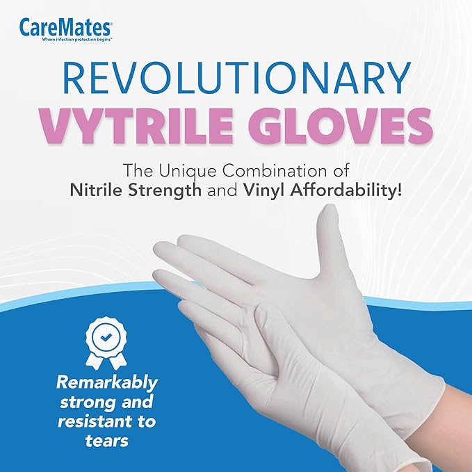 CareMates Medical Exam Gloves, Powder Free, Extra Strong, Certified for Home Infusion, First Aid, Food Safe, Cleaning Gloves