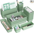 BiuLeon 25 PCS Plastic Drawer Organizers Set, 4-Sizes Vanity and Makeup Organizer, Desk and bathroom Drawer Organizer Trays, Organizers and Storage for Makeup, Jewelry, Gadgets, Utensils (Green)