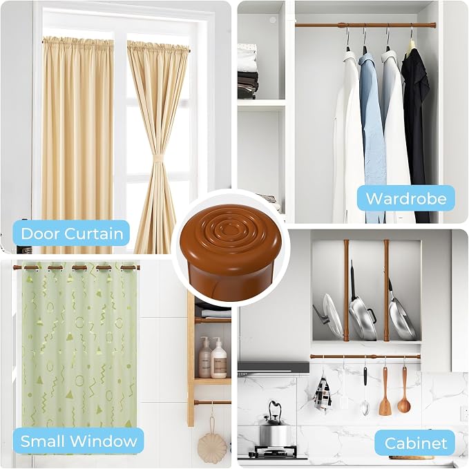 AIZESI Spring Tension Curtain Rod Short Tension Rod (Wood,12" to 19"-2Pcs)