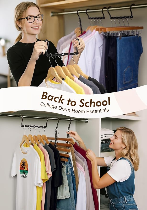 HOUSE DAY College Dorm Essentials 6 Pack, Multifunctional Closet Organizers | Back to School, Closet Organizers and Storage Magic Space Saving Hangers with 5 Holes, Storage Organization for Closet- Black