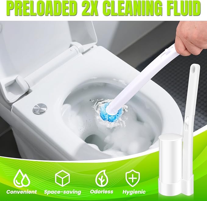 Disposable Toilet Brush, Extended Handle with 12 Cleaner Refills Toilet Brush for Toilet Bowl Cleaners, Bathroom Cleaning