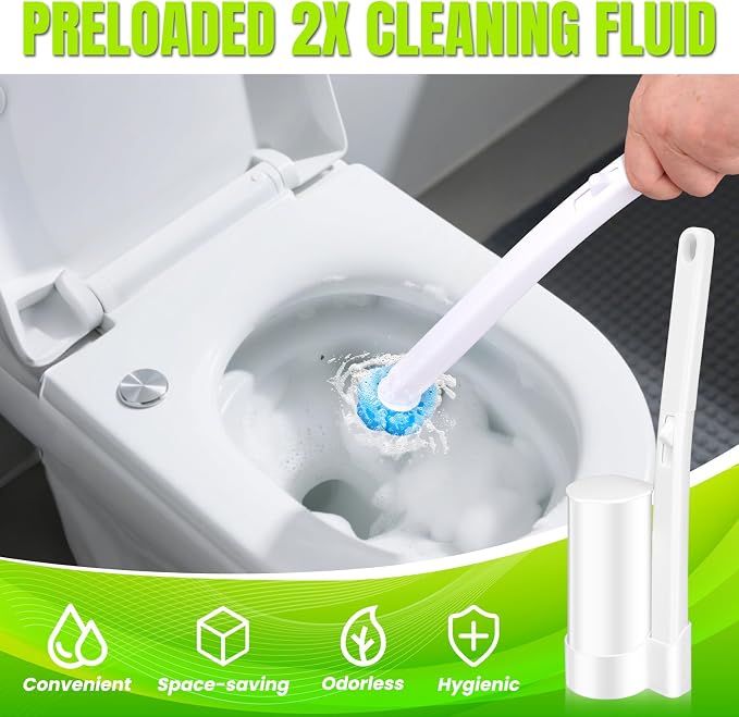 Disposable Toilet Brush, Extended Handle with 48 Cleaner Refills, Toilet Brush for Toilet Bowl Cleaners, Bathroom Cleaning