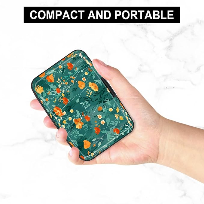 Card Holder Credit Cards Holder for Women RFID wallet women Business Card Holder Wallet Mini Aluminum Card Wallet RFID Blocking Slim Metal Hard Card for Women, Flowers and Plants