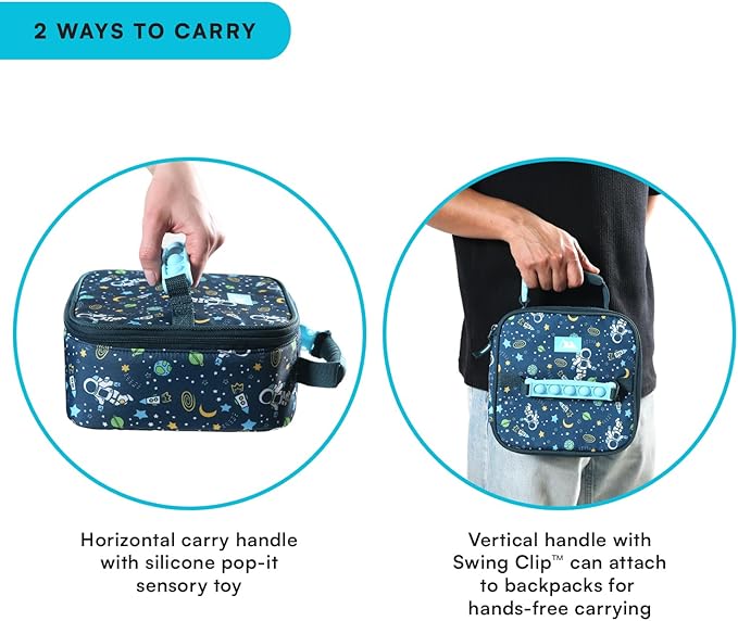 Arctic Zone Kids Lunch Box Combo with Gel Ice Pack and Sandwich Container, Insulated Bag for Travel Lunch, Sensory Fidget Toy Handle, Space Odyssey