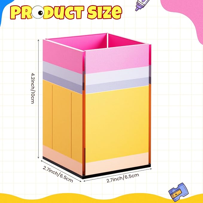 Weysat 1 Pcs Acrylic Pencil Shaped Pen Holder Cup for Desk Acrylic Desk Accessories Stationery Make up Brush Storage Organizer Back to School Gift for Teacher Classroom School Office Storage