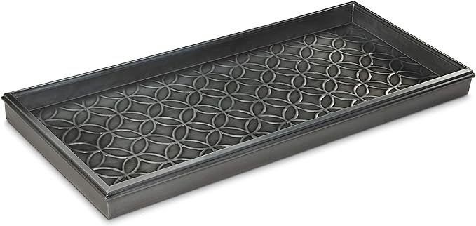 Good Directions Medium Boot Tray, Double Circles Multi-Purpose All Weather Decorative Tray, Shoes, Plants, Pet Bowls, 30x13x2 Inch, Dark Zinc Gray Steel