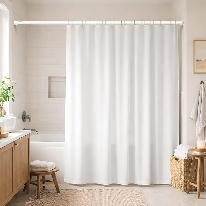 White Shower Curtain Rod 32 to 76 Inches Adjustable, 7/8 Inch Diameter Heavy Duty Tension Curtain Rods No Drill, Rust-Resistant Tension Rod for Bathroom, 1 Pack