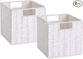Vagusicc Wicker Storage Basket, Set of 2 Hand-Woven Storage Baskets for Organizing, White Foldable Cube Storage Bins Organizer, 9 x 9 Inch Square Wicker Storage Baskets for Shelves Pantry Decor