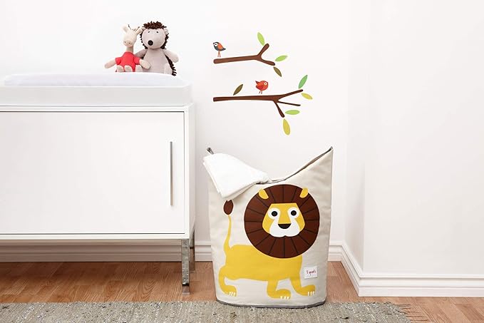 3 Sprouts Baby Laundry Basket for Nursery - Hamper with Handles/Lid, Large Storage Basket, Toy Bin, Room Decor - Kids Hamper, Baby Clothes Storage Organizer, Lion