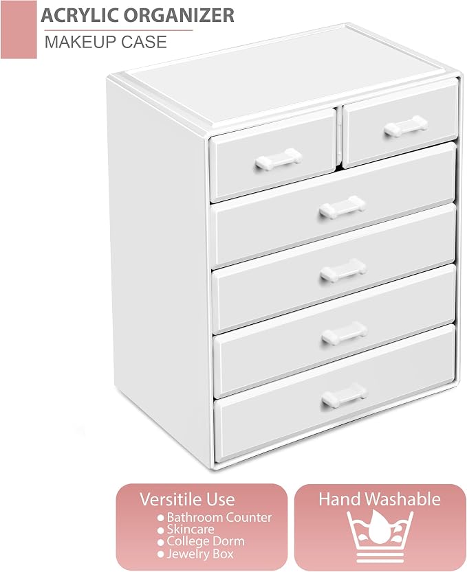 Sorbus Acrylic Makeup Organizer - Organization and Storage Case for Cosmetics Make Up & Jewelry - Large Makeup Organizer for Vanity, Bathroom, College Dorm, Closet, Desk (4 Large, 2 Small Drawers)