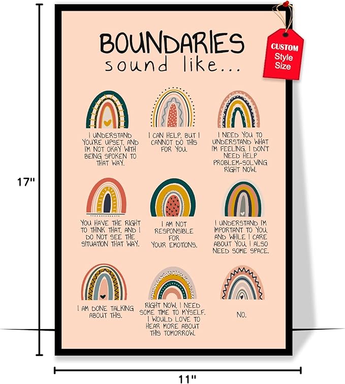 LOLUIS Mental Health Poster, Boho Therapy Tools Educational Supplies Art Print Classroom School Office Decor (Boundaries, Custom Frame Type)