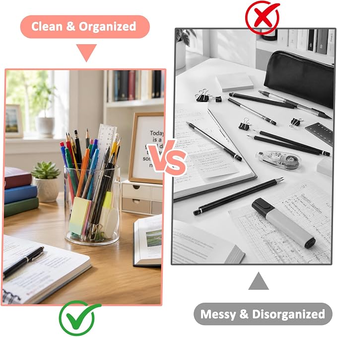 Mototo 6PCS Clear Acrylic Pen Holder Pencil Cup Office Desk Organizer Case | Toothbrush Utensil Holder Marker Makeup Brush Organizer Pencil Box Coffee Stirrers Storage Container for Classroom Counter