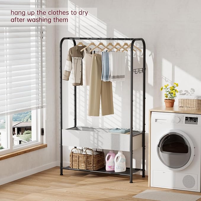 SINGAYE Wardrobe Standing Closet Clothing Rack With Shelf Hanging Clothes | Wardrobe Open Compact Small Metal Garment Hanger Stand Alone Free Standing Black Closet Rack Storage Organizer Heavy Duty