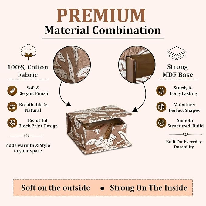 Ridhi Block Print Oak Brown Sticky Note Holder Box for Desk, Aesthetic Memo Pad Organizer, Sticky Note Box Decorative Office Accessory, Stationery Gift for Teachers, Students, Professionals