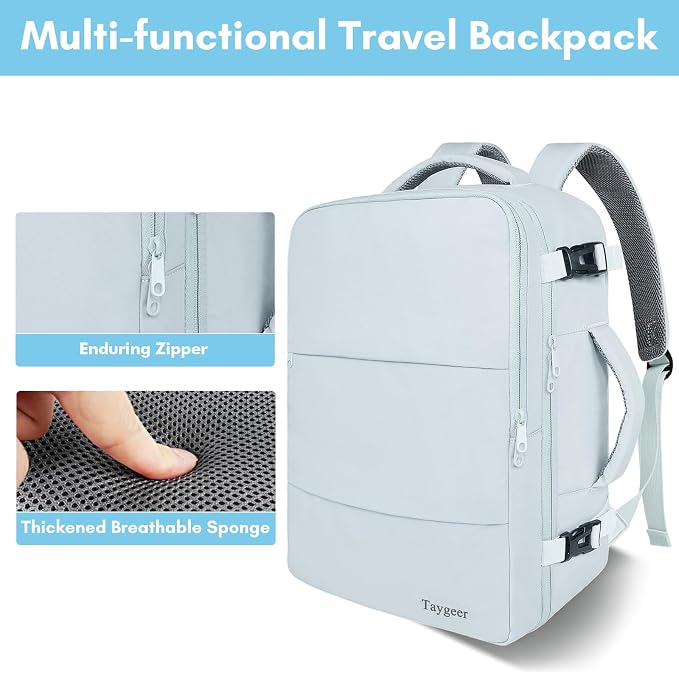 Taygeer Carry On Backpack, 40l Travel Backpack for Women Airline Approved | Cute Underseat Personal Item Travel Bag With Shoe Compartment, Casual Daypack Gifts for Friend Hiking Outdoor Weekend,Blue