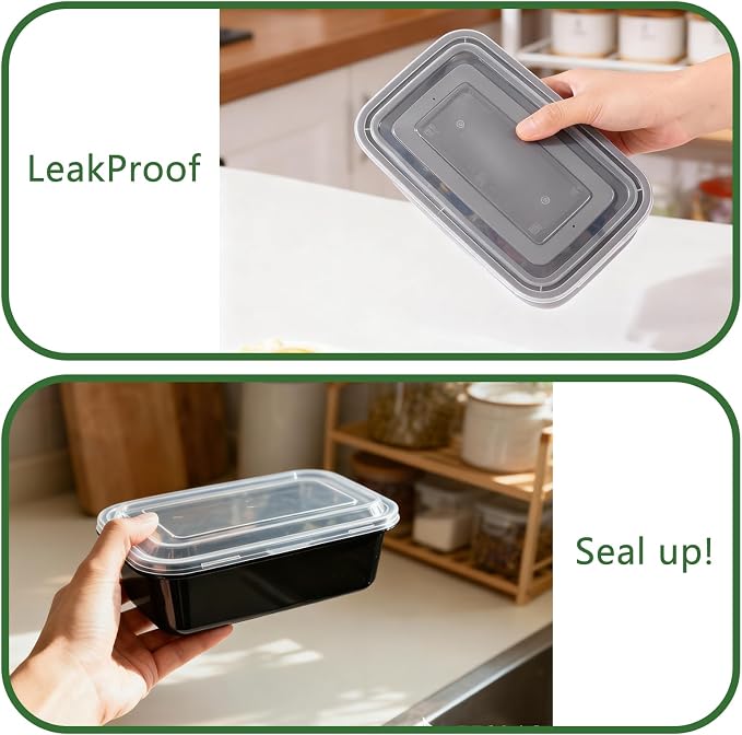 Qewro 10Pack 35oz Meal Prep Containers Disposable Food Storage Containers with Lids, 1-Compartment Food Storage Plastic Stackable To Go Boxes Microwave, Freezer, Dishwasher Safe