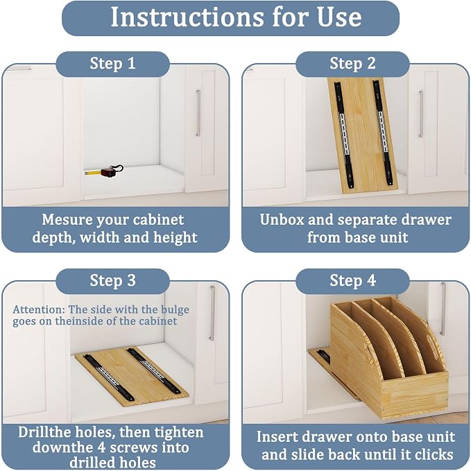 Pull Out Cookie Sheet Organizer for Cabinet, Wooden Cutting Board Organizer Rack with Vertical Tray Dividers, for Storage Pans, Baking Tray, 10.5''W X 21" D X 10.6" H