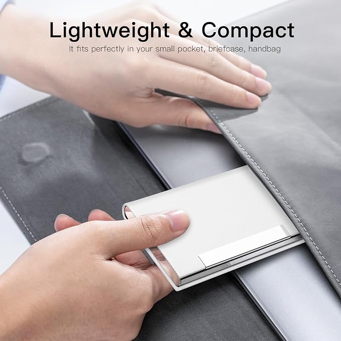 Padike Business Card Holder, Business Card Case Professional PU Leather & Stainless Steel Multi Card Case,Business Card Holder Wallet Credit Card ID Case/Holder for Men & Women. (T-White)