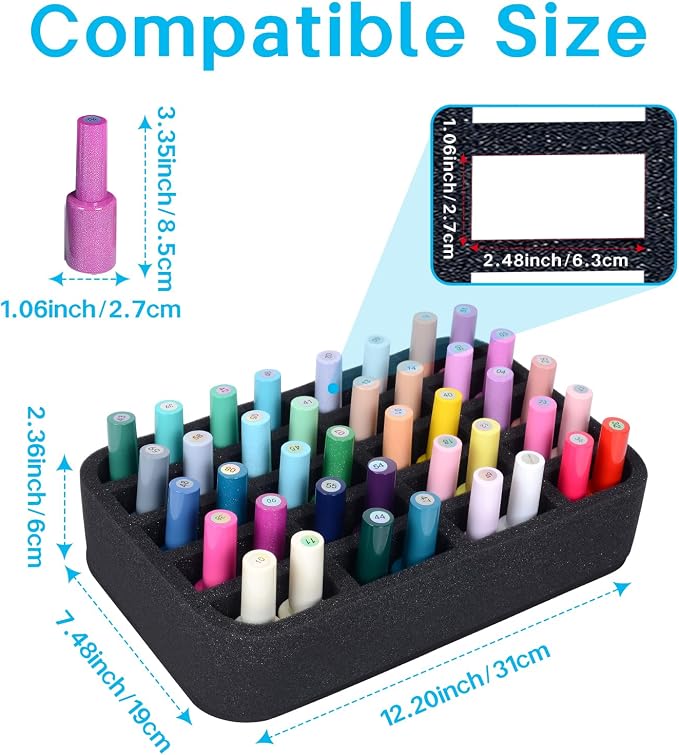 Nail Polish Organizer Holder Foam Pad DIY with 20 Slots for Storage Nail Polish or Essential Oil Tray for Drawers Black
