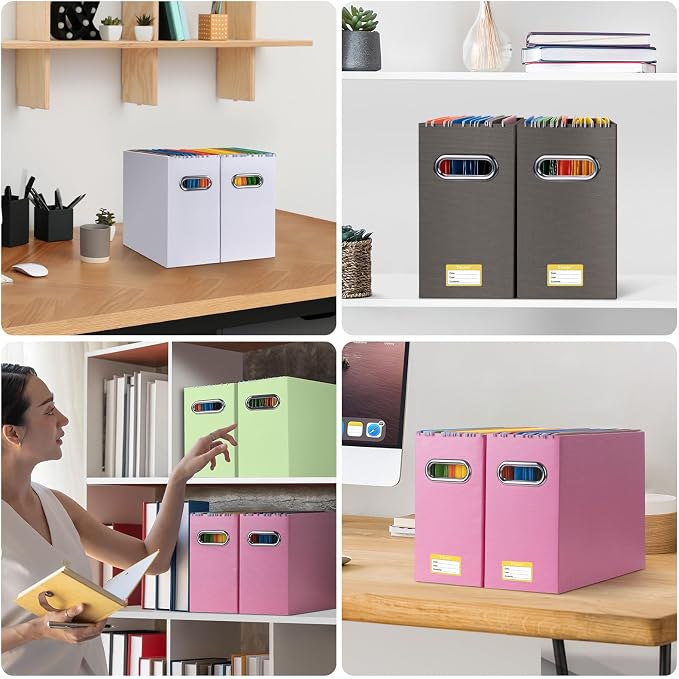 BALEINE File Organizer Box, Cardboard File Folder Organizer with Handle for Letter Size, Portable Collapsible Hanging Filing Box for Home Office Document Storage (1 Pack, Brown)