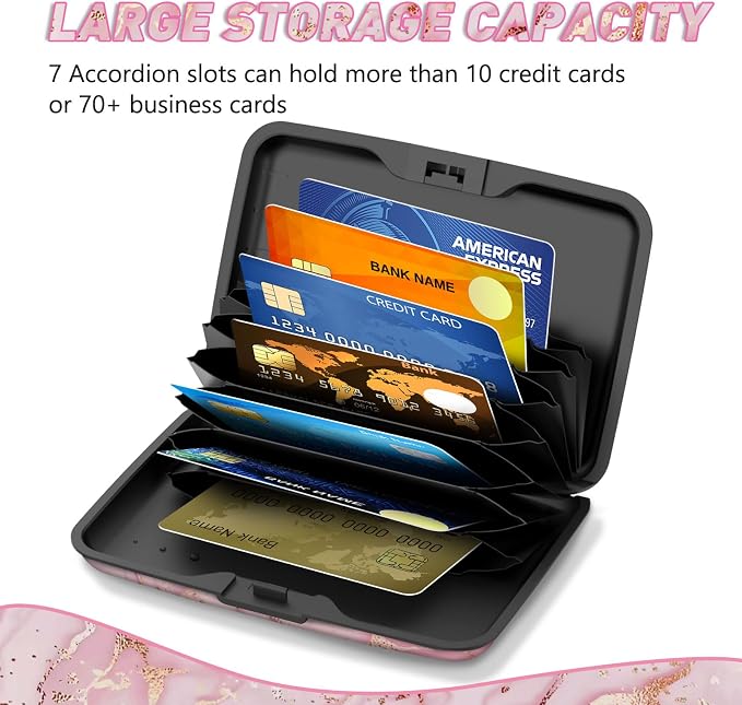 ToLuLu Credit Card Holder, Pink Marble Mini RFID Small Aluminum Card Wallet | Blocking Slim Metal Business Card Case, RFID Blocking Front Pocket Wallet Hard Case Durable CC Holder for Women Girl