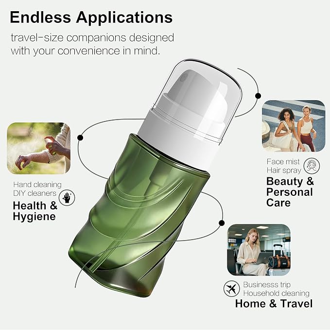 RNOAFMU 2 Pack Small Spray Bottle 2oz/60ml, Travel Size Mini Fine Mist Spray Bottles, Plastic Leakproof & Refillable Empty Spray Bottle for Hair, Face, Plant and Cleaning
