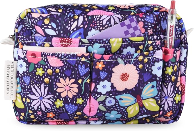 Multiple Pockets Portfolio Organizer with Zippered,Storage Pencil Pouch Bag | Waterproof Travel Toiletry Bag,Portable Pencil Pouch for Notebooks,Stationeries,Make-up,Journal Office Art Supplies,DP Flower