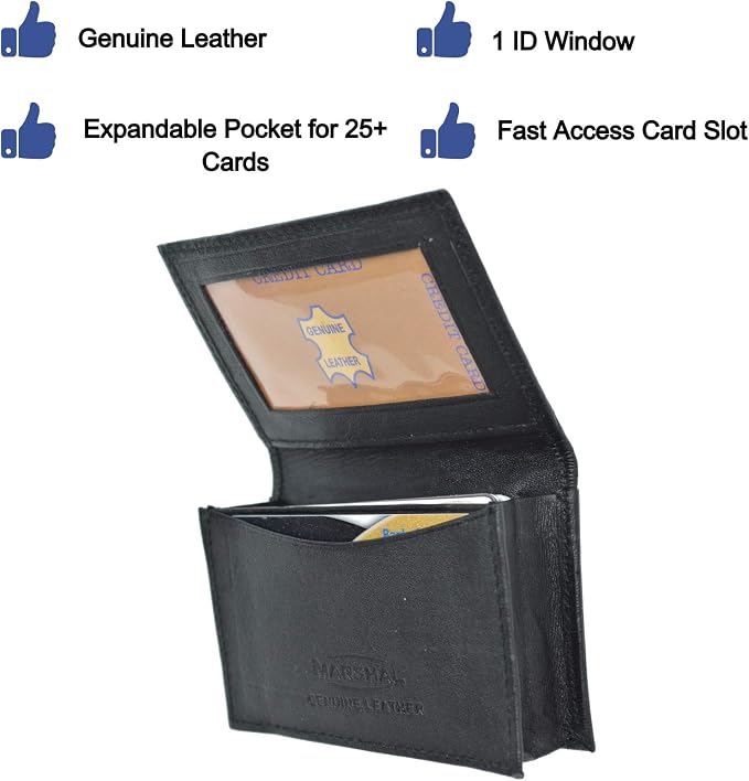 Genuine Leather Expandable Credit Card Outside Id Business Card Holder Wallet 070BK