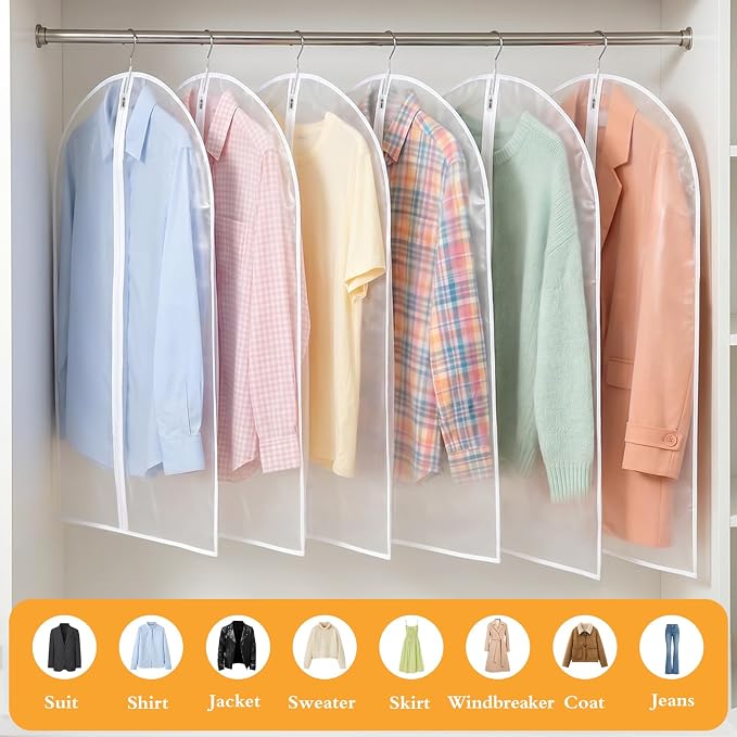 20 Pack Clear Garment Bag, PEVA Hanging Clothes Cover, 24"x43" Suit Dress Bag for Closet Storage Travel