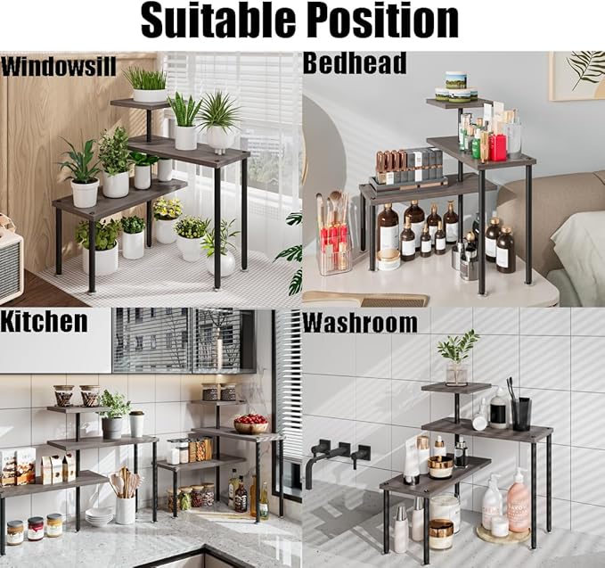 3-Tier Adjustable Countertop Organizer Corner Shelf | Countertop Organizer and Storage Rack for Kitchen, Bathroom, Over Sink, Coffee Bar, Spice Rack, Dresser Table