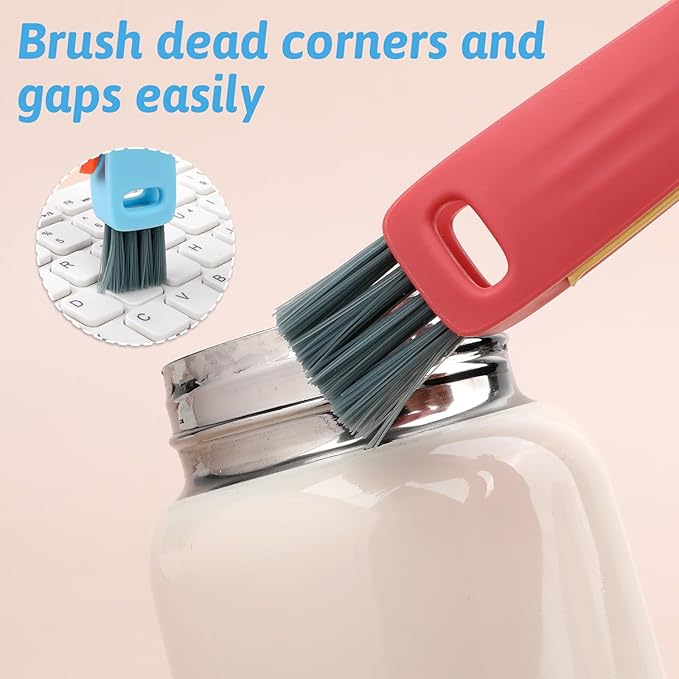 Qianyu 3 Pack 3 in 1 Cup Lid Cleaning Brush Set Multifunctional Insulation Bottle Cleaning Brush Mutipurpose Tiny Silicone Cup Crevice Cleaner Multicolor Home Kitchen Cleaning Tools