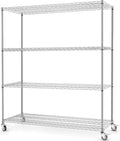 Rengue 60" W Storage Shelves with Wheels 4-Tier Heavy Duty Wire Shelving 72" H x 24" D Large Metal Storage Rack with Adjustable Garage & Pantry Shelves, 3200 LBS Commercial Grade, Chrome, Silver