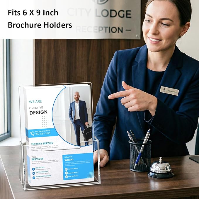 Acrylic Brochure Holder 6'' x 9'', 6 Pack, Clear Flyer Holder,Display Stand | Pamphlet Holder, Display Stand, for Literature, leaflet, Magazine, Booklet, Journal, Desk Holder, Office Countertop Organizer