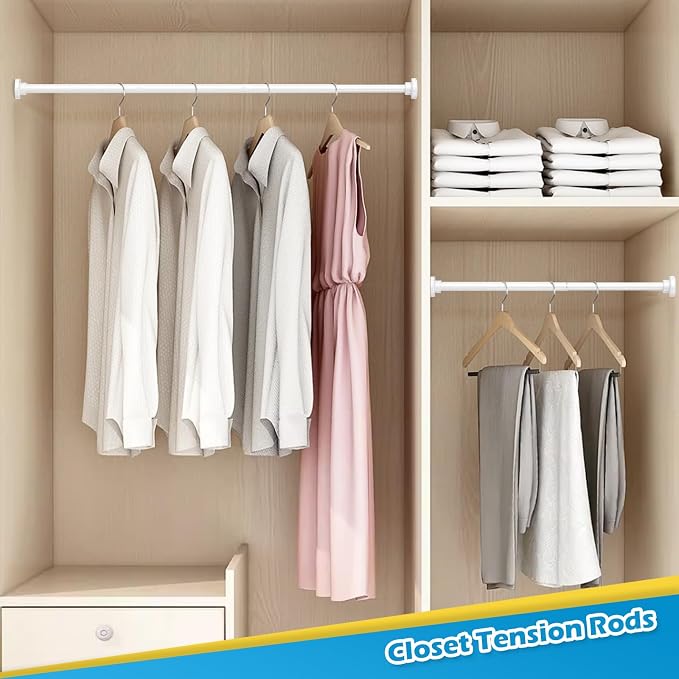 2pcs Tension Curtain Rod 33 to 56 inch No Drilling Spring Tension Rod Adjusting White Curtain Rod No Drilling Non-Slip Expandable Spring Loaded Curtain Tension Rods for Window, Doorway, Closet