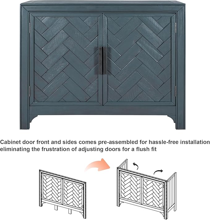 Amposei Wooden Accent Cabinet 40-Inch Vintage Sideboard Coffee Bar 2-Door Entryway Storage Cabinet with Adjustable Shelf for Living Room Entrance, Antique Blue